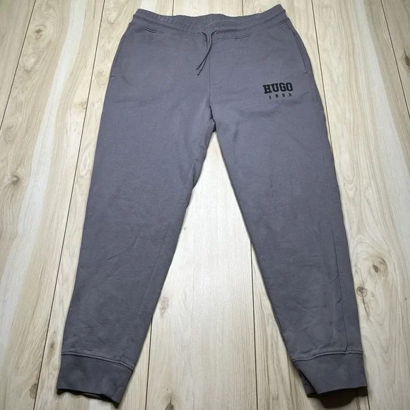 Hugo Boss Terry Knit Logo Sweatpants Joggers Mens XL Gray Tapered Cotton - Picture 2 of 14